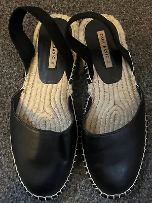 Zara Basic Black Flatform Espadrille Sandals Shoes UK 4 (EU37 US 6) *New* • £4.99