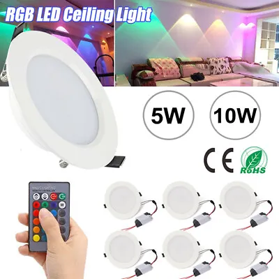 £8.79 • Buy 5W 10W RGB Dimmable LED Ceiling Light Recessed Round Downlight 16 Color Changing