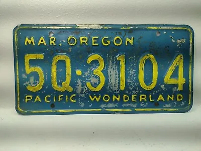 1960's Oregon  Original  Pacific Wonderland  5Q - 3104 License Plate • $27.22