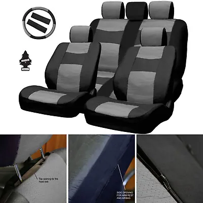 For VW New Black Grey Faux Leather Car Truck Seat Cover Front Rear Full Set  • $44.99