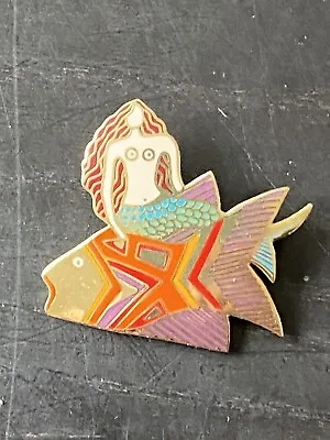 Vtg Laurel Burch Sea Goddess Brooch Pin Gold Tone Mermaid Large Fish Colorful • $30