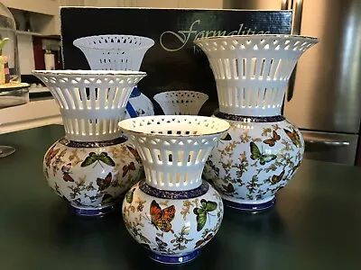 Formalities By Baum Bros. Butterfly Collection Latticework Vases Set Of 3 In Box • $42.95