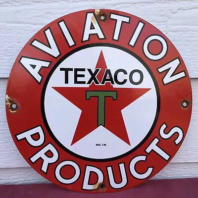 Vintage Texaco Aviation Products Gasoline Porcelain Sign Gas Oil • $29.99