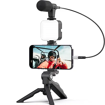 Phone LED Video Light Mic Tripod Kit + Bluetooth For Phone Camera Video Vlogging • $14.79