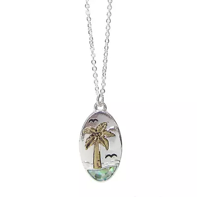 Palm Tree Abalone Pendant Necklace Sterling Silver • $13.94