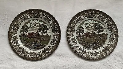 2x 20cm Side PLATES Olde Country Castles British Anchor England Ironstone 1884 • £8