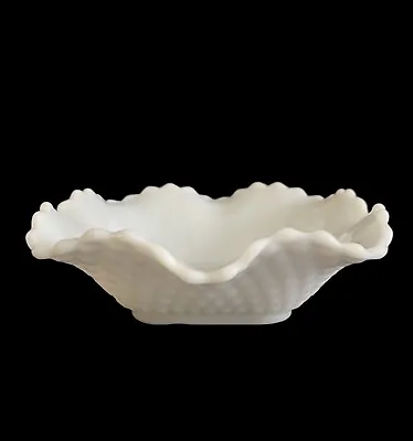 Vintage White Milk Glass Square Ruffled Rim Candy Dish Bowl MCM Diamond Pattern • $7.95