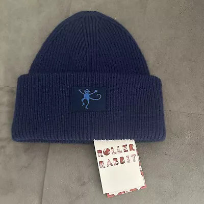 Roller Rabbit Blue Monkey Appliqué Knit Winter Beanie Cap Hat One Size NWT R $78 • $49.96