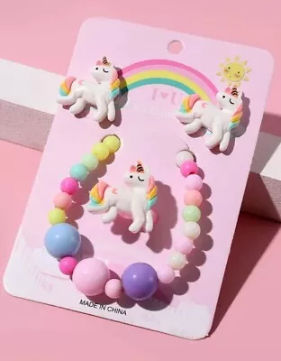 Girls Unicorn Decor Ring & Bracelet & 1pair Earrings  - Gift • £2