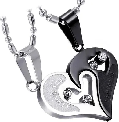 2-Piece Stainless Steel Couple Necklace I Love You Heart Puzzle Matching Pendant • $8.49