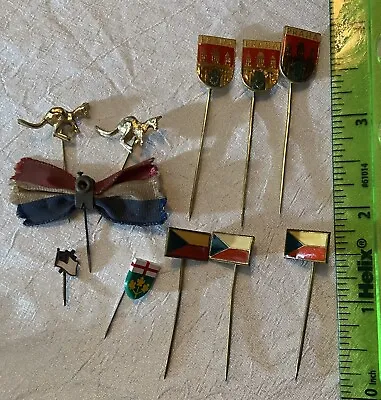 $10 • Buy Vintage Stick Pin Lot Of 10 Souvenir Kangaroo Prague Czech Republic Flags ++