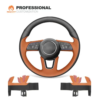 Black Brown Leather Car Steering Wheel Cover Wrap For Audi A3 A4 A5 Q2 2015-2022 • $95.69