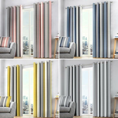 £5.95 • Buy Whitworth Stripe Eyelet Curtains Striped Ready Made Lined Ring Top Curtain Pairs