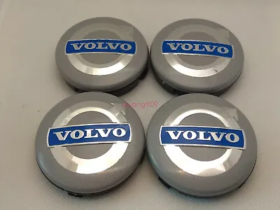 Volvo Wheel Center Hub Caps Rim Cap Silver Blue Emblem 4x64mm 3546923 • $19.99