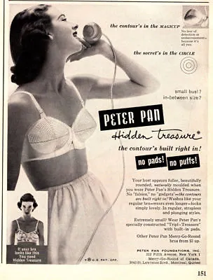 1949 Vintage Brassiere AD PETER PAN Hidden Treasures Bra No Pads Or Puffs 012019 • $6.95