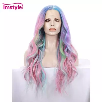 24inch Rainbow Colorful Synthetic Lace Front Wig Cosplay Party Heat Resistant • £130.68