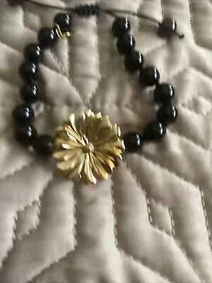 Lola Rose Nikki & Me Bracelet In Black Agate With Gold Tone Flower - New • £25