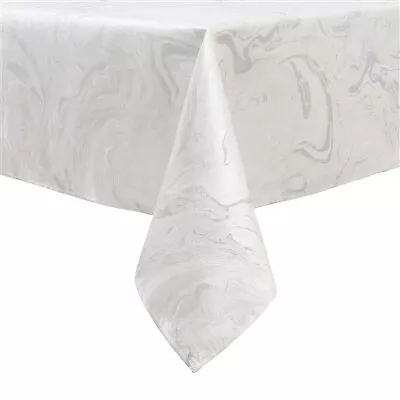 Polyester Jacquard Rectangle White/Silver Tablecloth 70  X 120  Majestic • $99