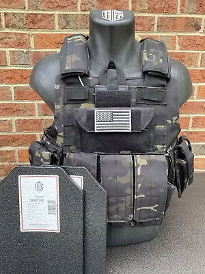 Black Multicam Tactical Vest Plate Carrier With Plates- 2 8x10 Curved Plates • $180