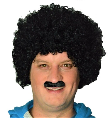 £8.02 • Buy  Men's Black Curly Wig And Moustache Set. (Short Curly), Fancy Dress Wig