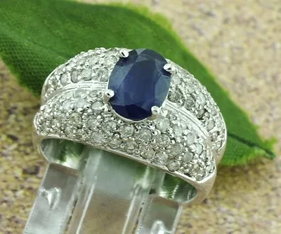 £1023.04 • Buy 14k  White Gold Natural Blue Sapphire & Diamond Ring  2.53 Ct Cocktail Pre Owned
