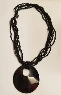 Vintage Buffalo Horn Pendant Seed Bead Multi-strand Necklace • $24.99