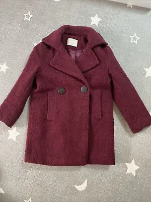 Zara Kids Girls Wool Jacket Pea Coat Size 8 Winter Warm Burgundy Red • $8.49