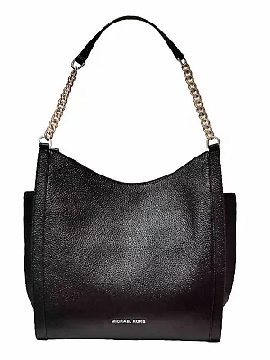 Michael Kors Newbury Med Chain Shoulder Tote Leather Handbag Black Great Cond • $79.99