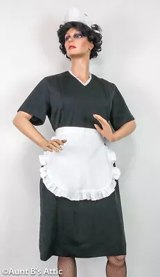 Maid/Waitress Dress Vtg 4Pc Black/White Dress Apron W/ 2 Different Headpieces • $75