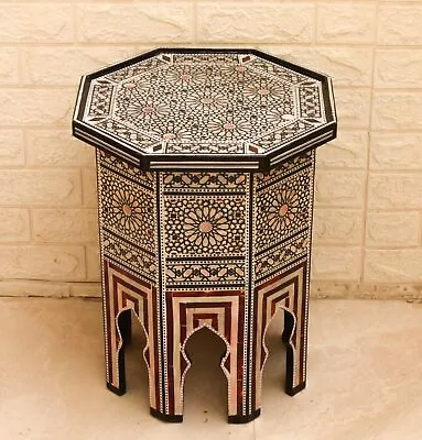 Wood Coffee End Side Bedside Table Moroccan Handmade Mother Of Pearl Table • $329