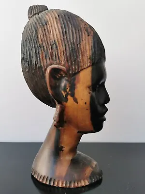 Woman Heavy Ebony Wood Carved African Tribal Figure Bust Statue Head Maasai 2Kg • £97.30