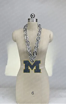 New U Of Michigan Wolverines Jumbo Silver Big Fan Chain Necklace Foam MI USA • $25.97