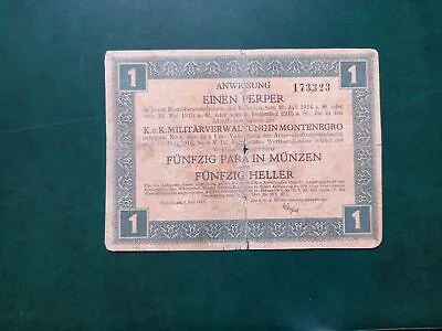 MONTENEGRO 1 Perper Banknote 1914 • $39.95
