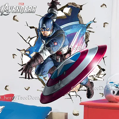 £8.95 • Buy Captain America Marvel Avengers Wall Stickers Boys Kids Room Decal Super Hero