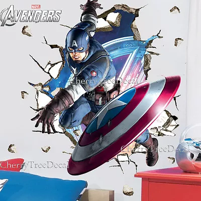 Captain America Marvel Avengers Wall Stickers Boys Kids Room Decal Super Hero • £9.95