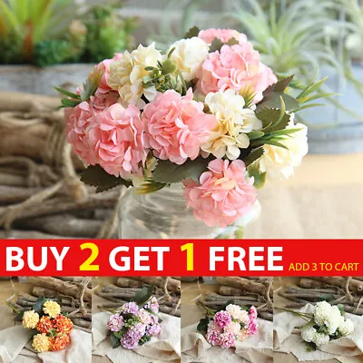 10 Heads Artificial Silk Hydrangea Fake Flowers Bouquet Bunch Wedding Home Decor • £3.71