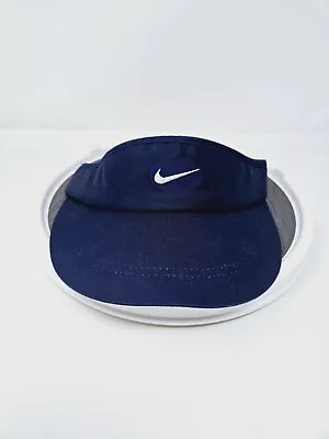 Vintage Y2K Nike Center Swoosh Visor Navy Blue Golf Tennis Strapback Hat • $14.24