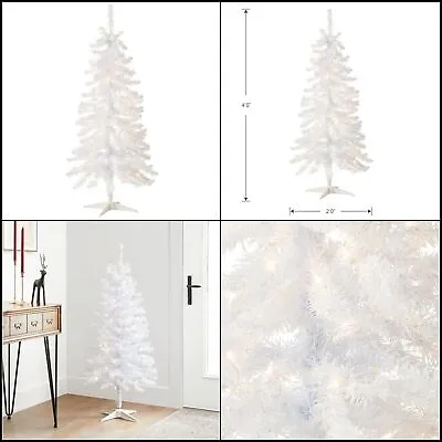 Tree White Christmas Artificial Tinsel Pre-Lit Lights Stand • $18.36