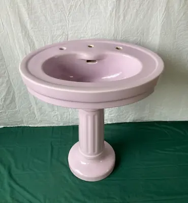 Antique Oval Lavender Orchid Lilac Fluted Pedestal Sink Standard Tiffin 15-24E • $2495