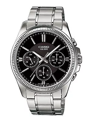 Casio Enticer Analog Stainless Steel Black Dial Quartz MTP-1375D-1AV Mens Watch • £64.31