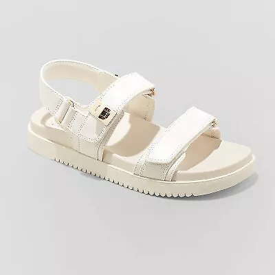 Women's Jonie Ankle Strap Footbed Sandals - A New Day Off-White 9 • $11.27