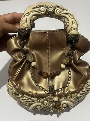 Vintage Rare MAYA EVANGELISTA Resin Hard Case Bag Clutch Beaded Chain Metallic • $400