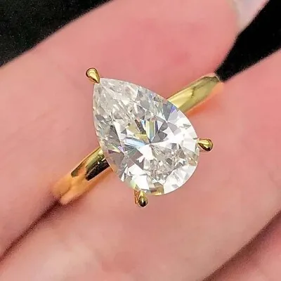 2.50 Ct Pear Certified Moissanite Wedding Engagement Ring 14k Yellow Gold Plated • $145.99
