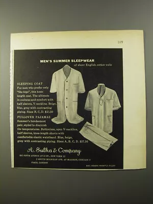 1954 A. Sulka Sleeping Coat And Pullover Pajamas Ad - Men's Summer Sleepwear • $19.99