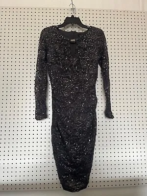 MARINA Dress Womens Lace Beaded Long Sleeve Dress Sheath Sequin Gray Size 4 • $16