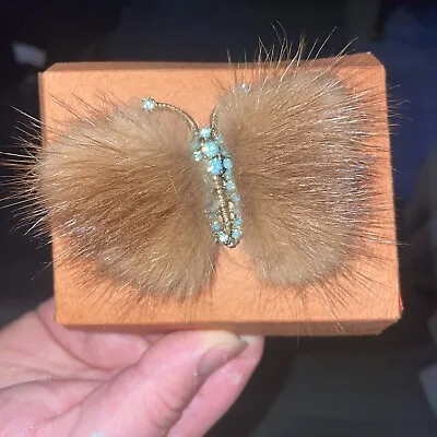 Vintage 1960 Real Genuine Mink Fur Butterfly Brooch • £10