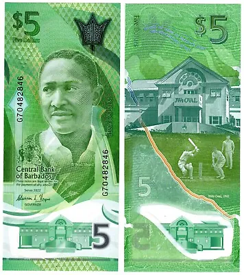 2022 Barbados 5 Dollar Banknote P81 UNC Polymer • $8.82