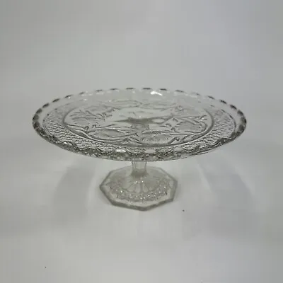 Vintage Crystal Pressed Glass 9  Cake Stand Plate Farmhouse Cottagecore • $24.99