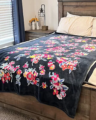 Vera Bradley Throw Blanket Size 84 X 48 Inches Gray Polyester Floral Soft • $19.99