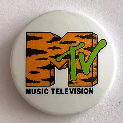 RARE Vintage 1984 MTV Logo Promo Button 1.25  Pin Tiger Stripes Badge Tin Litho • $11.50